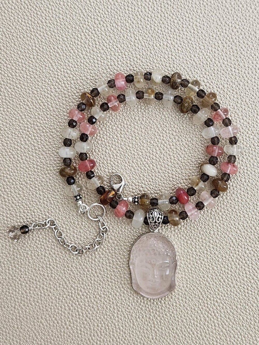 CHERRY FIRE QUARTZ NECKLACE  W/ BUDDHA PENDANT--16"